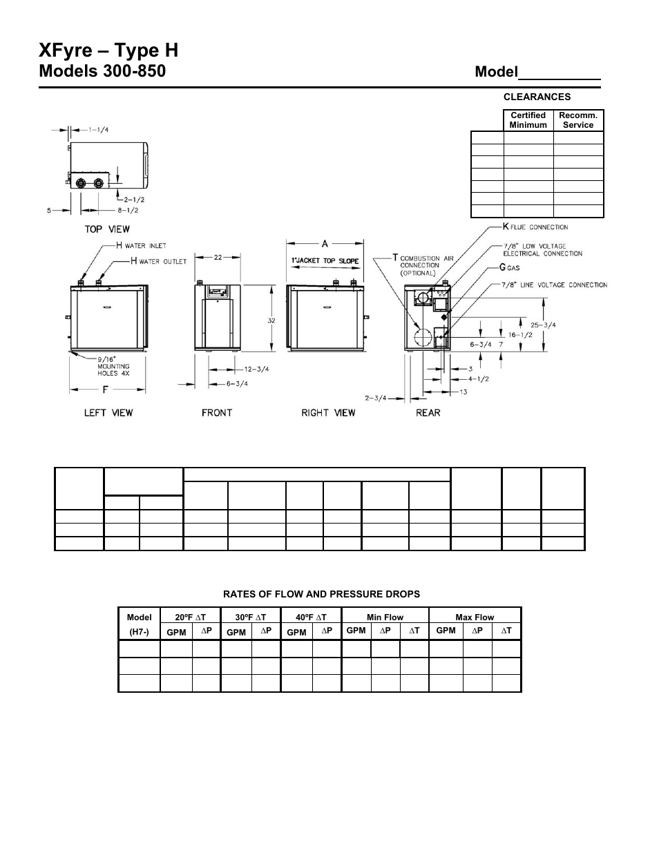 Xfyre – type h, Model | Raypak XFYRE 300-850 User Manual | Page 2 / 2