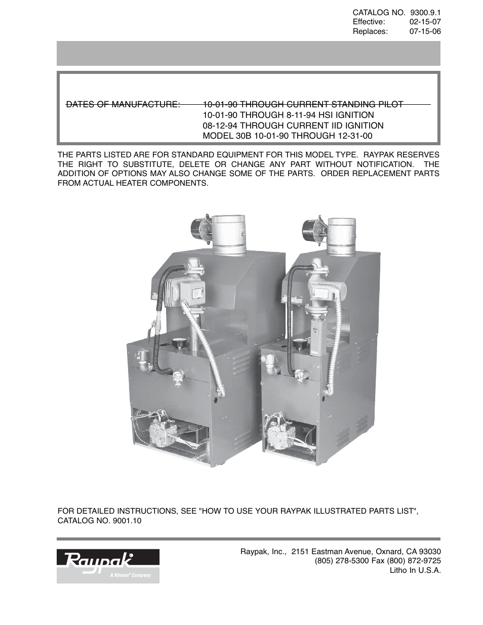 Raypak 180B User Manual | 4 pages