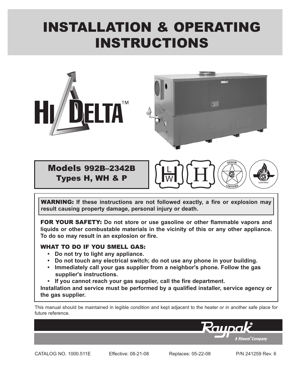 Raypak HI DELTA 992B-2342B User Manual | 66 pages