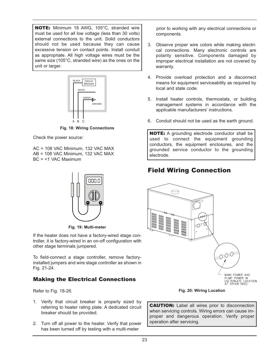 Field wiring connection, Making the electrical connections | Raypak HI DELTA 992B-2342B User Manual | Page 23 / 66