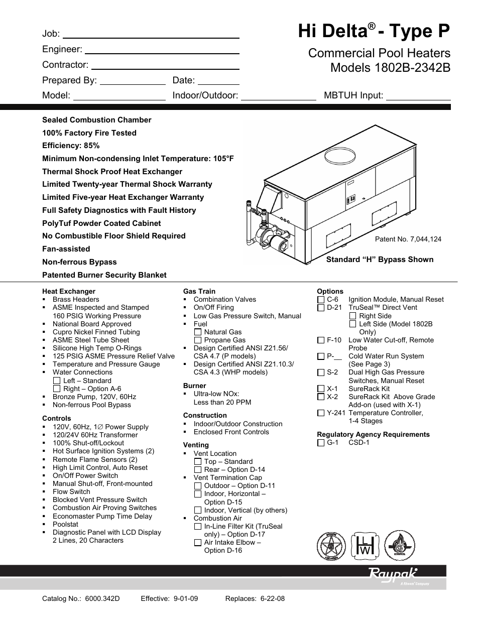 Raypak HI DELTA 1802B User Manual | 3 pages