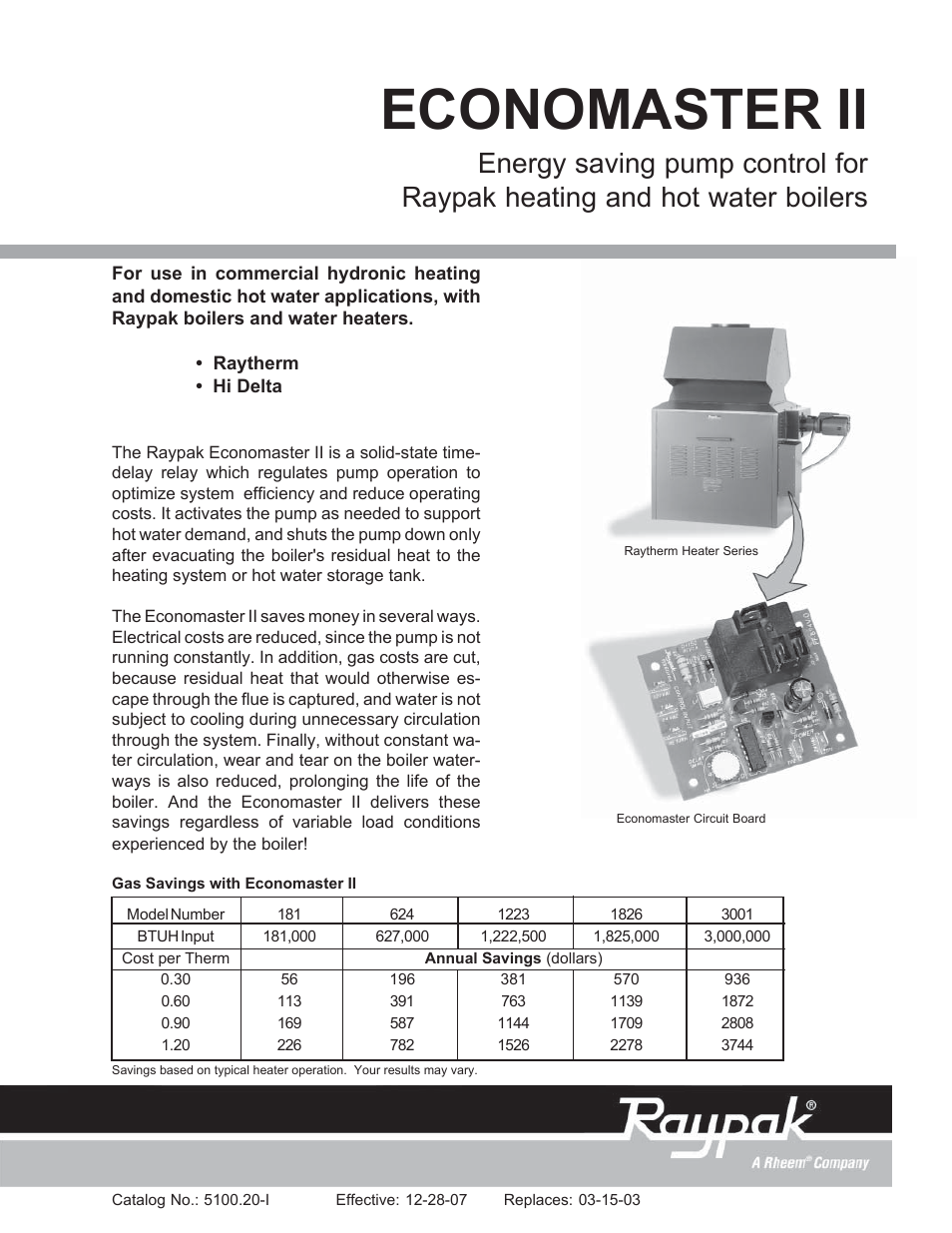 Raypak Economaster II 3001 User Manual | 2 pages