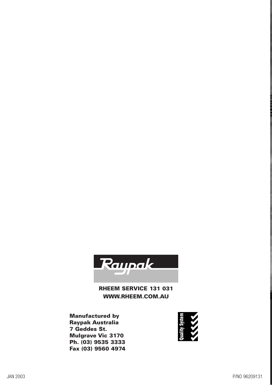 Raypak 538 To 4224 User Manual | Page 18 / 18