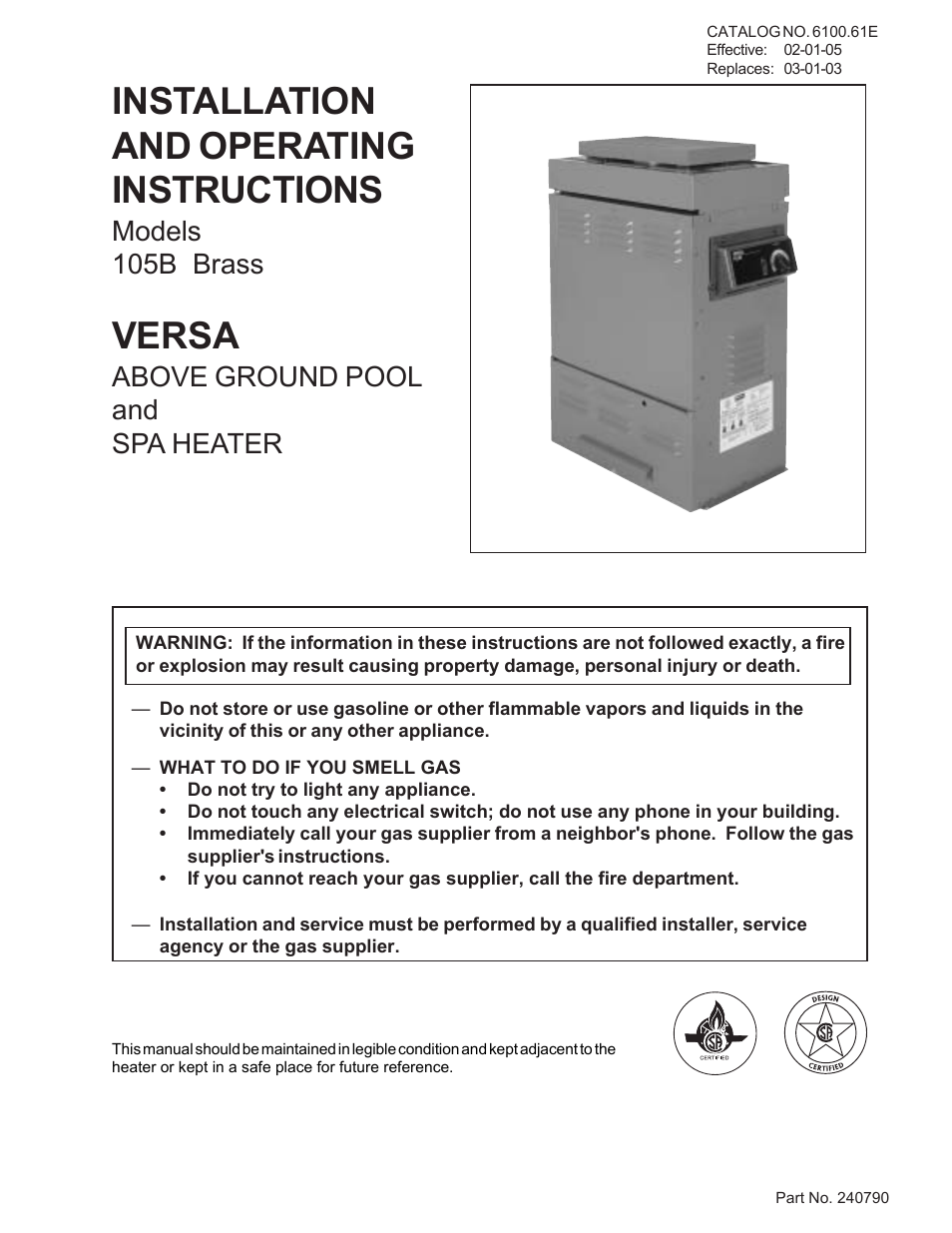 Raypak Versa 105B User Manual | 32 pages