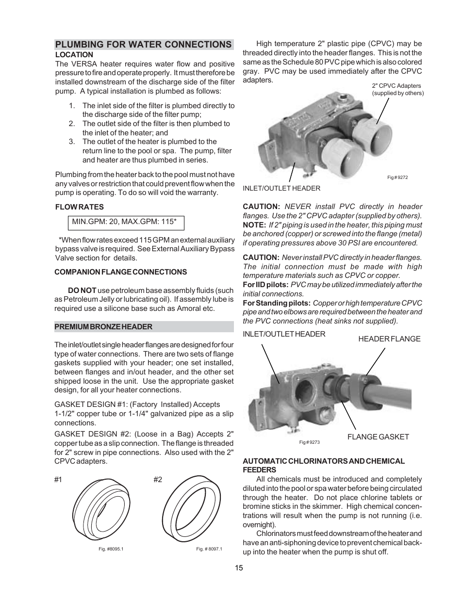 Plumbing for water connections | Raypak Versa 105B User Manual | Page 15 / 32