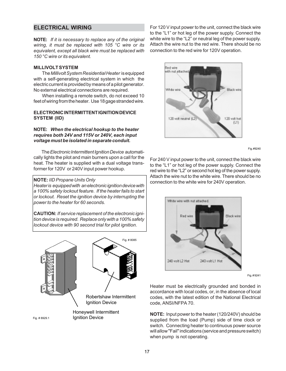 Electrical wiring | Raypak Versa 105B User Manual | Page 17 / 32