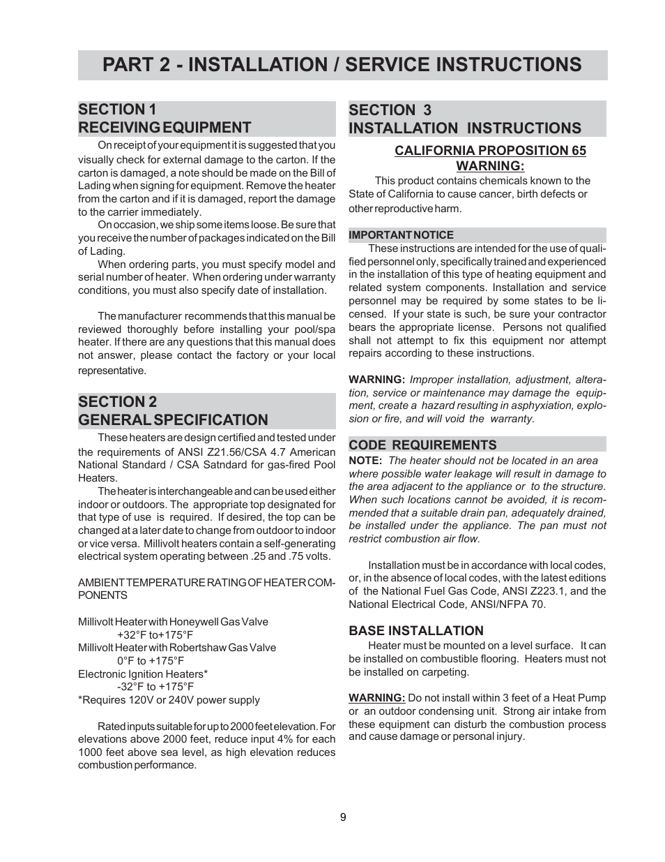 Part 2 - installation / service instructions | Raypak Versa 105B User Manual | Page 9 / 32