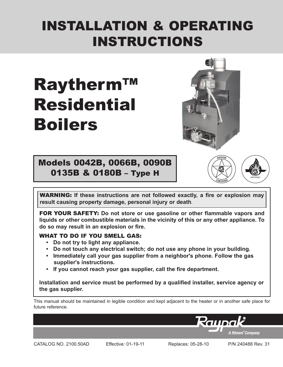 Raypak RAYTHERM 0180B User Manual | 40 pages