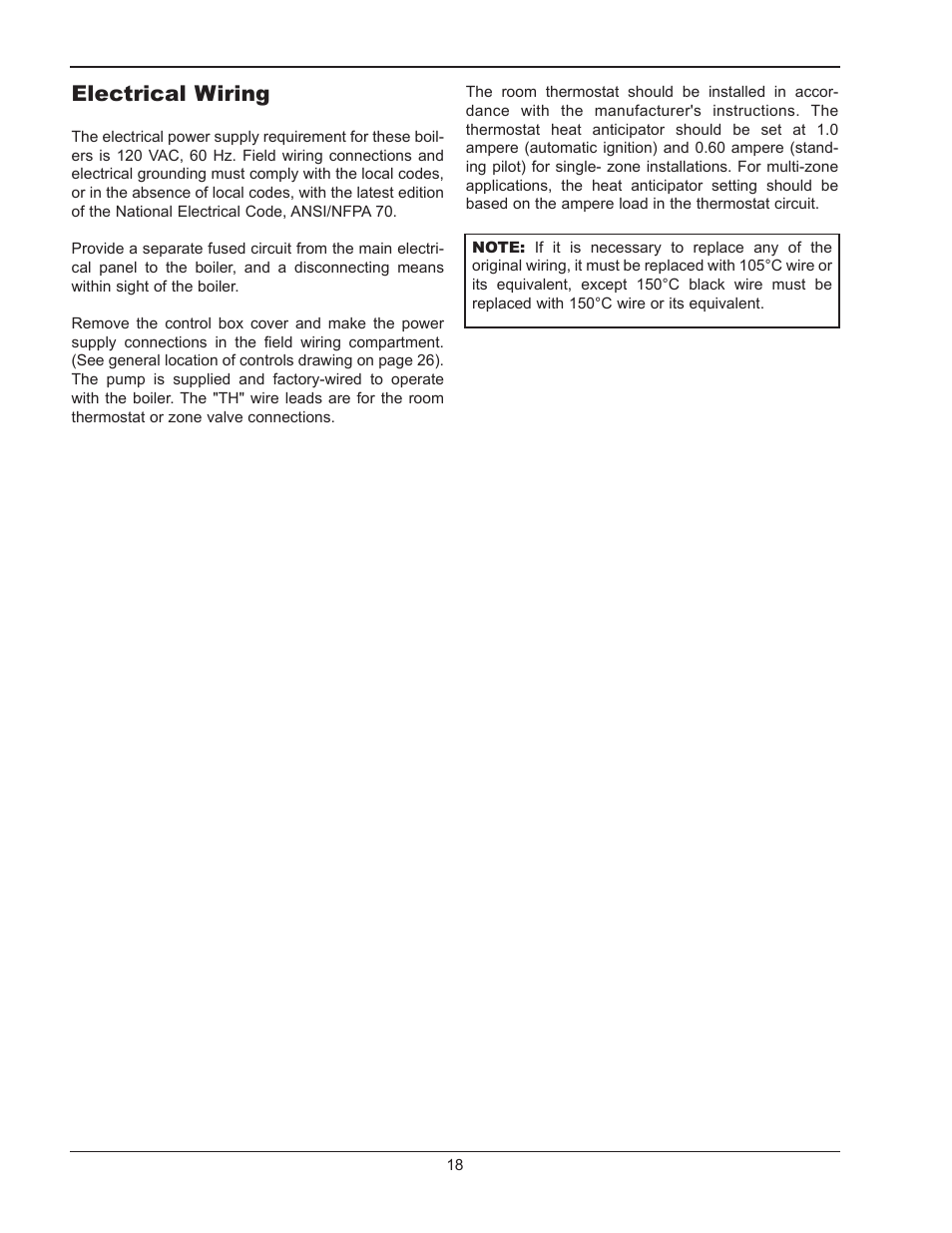 Electrical wiring | Raypak RAYTHERM 0180B User Manual | Page 18 / 40