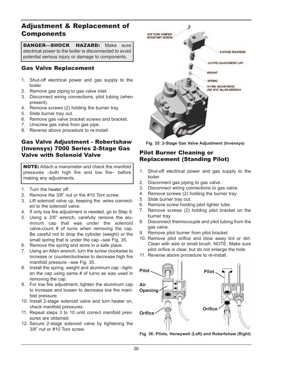 Adjustment & replacement of components | Raypak RAYTHERM 0180B User Manual | Page 36 / 40