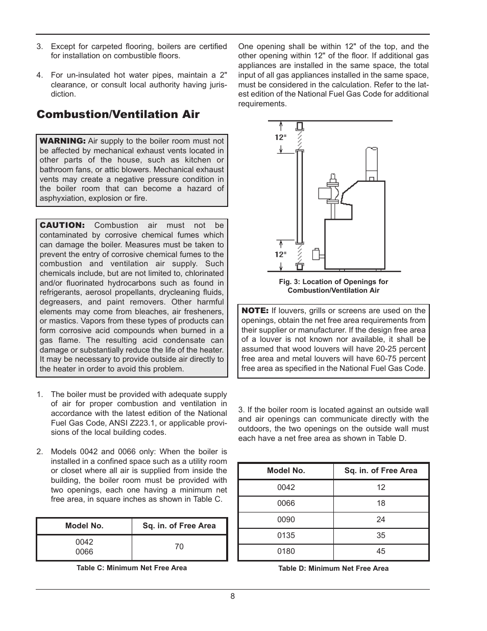 Combustion/ventilation air | Raypak RAYTHERM 0180B User Manual | Page 8 / 40
