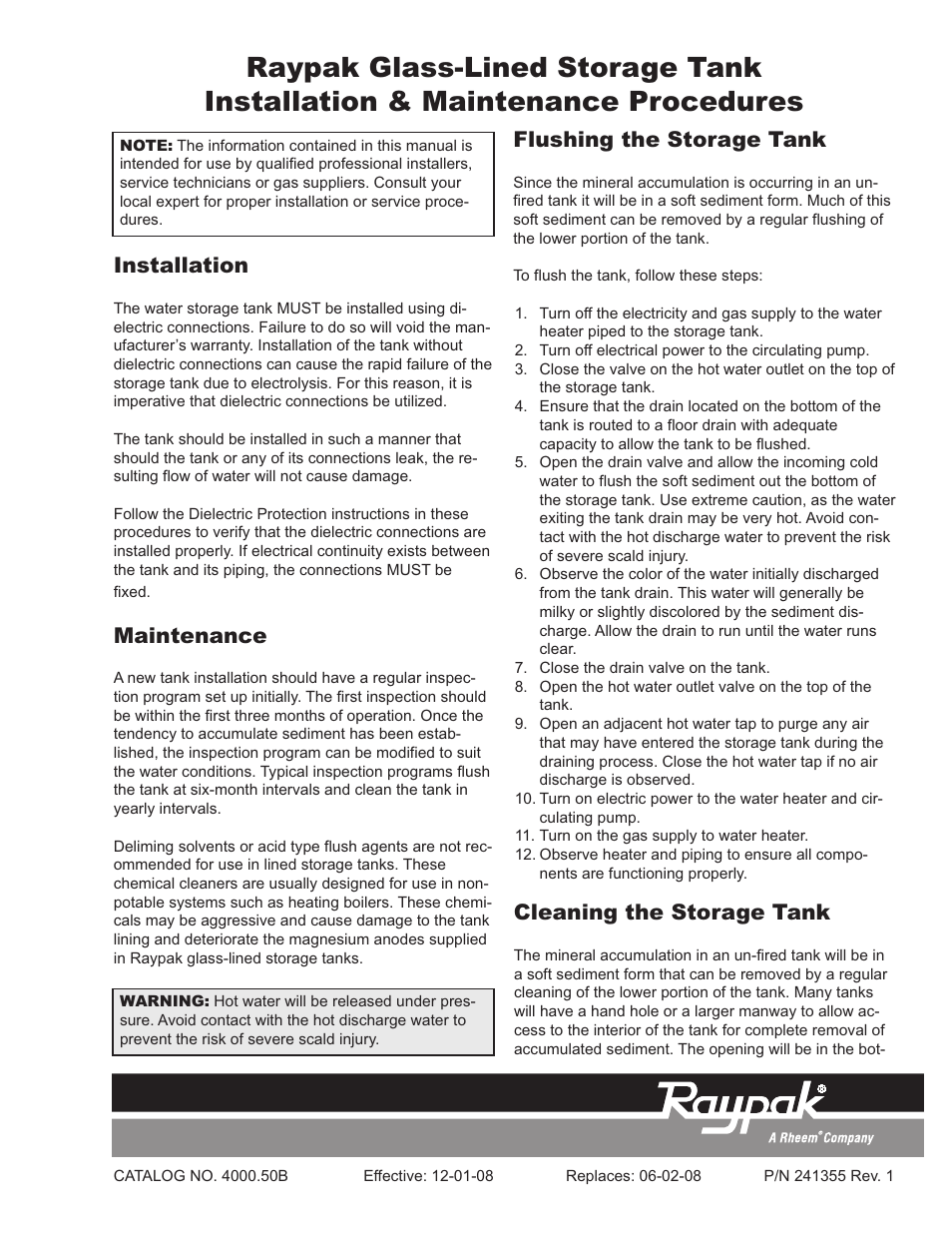 Raypak 241355 User Manual | 2 pages