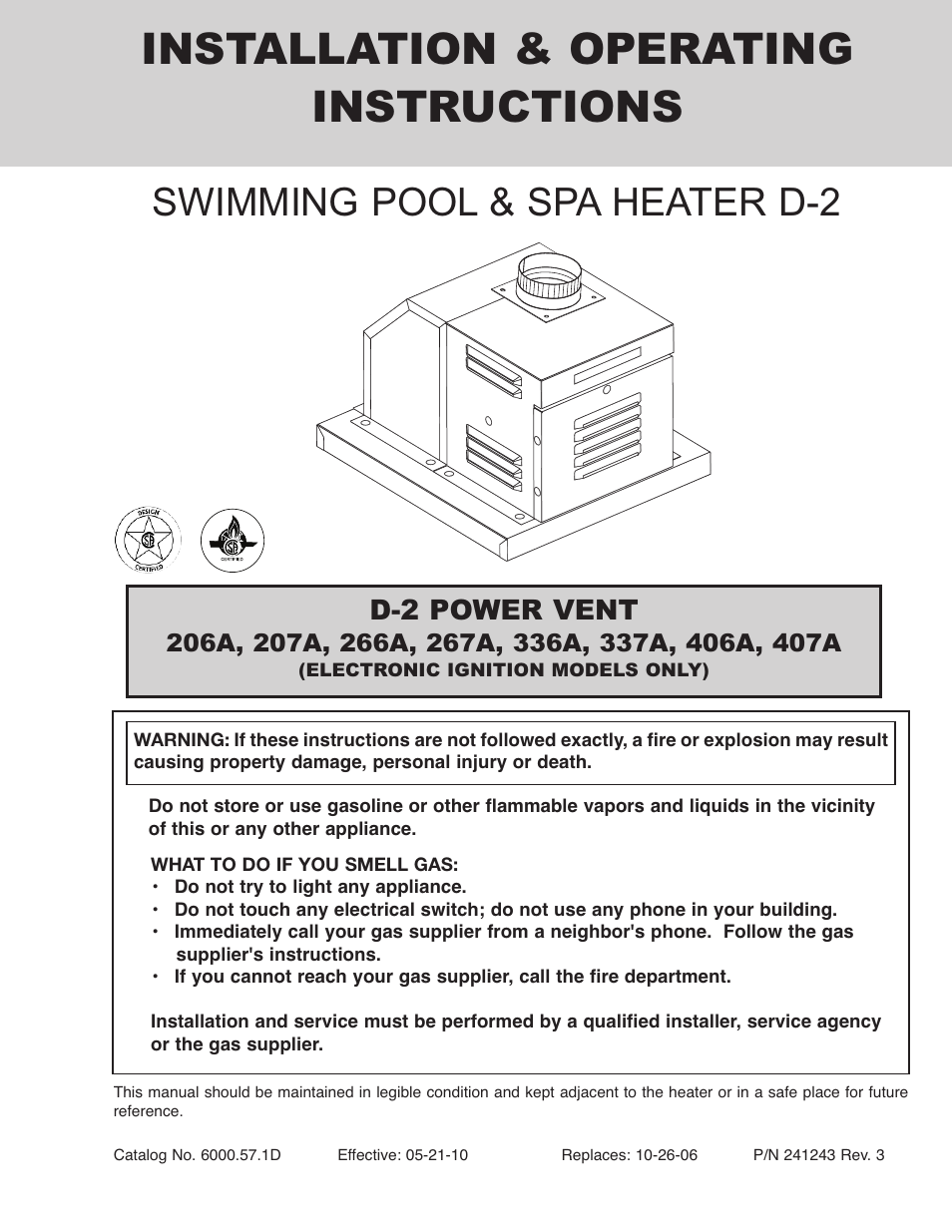 Raypak D-2 POWER VENT 206A User Manual | 20 pages