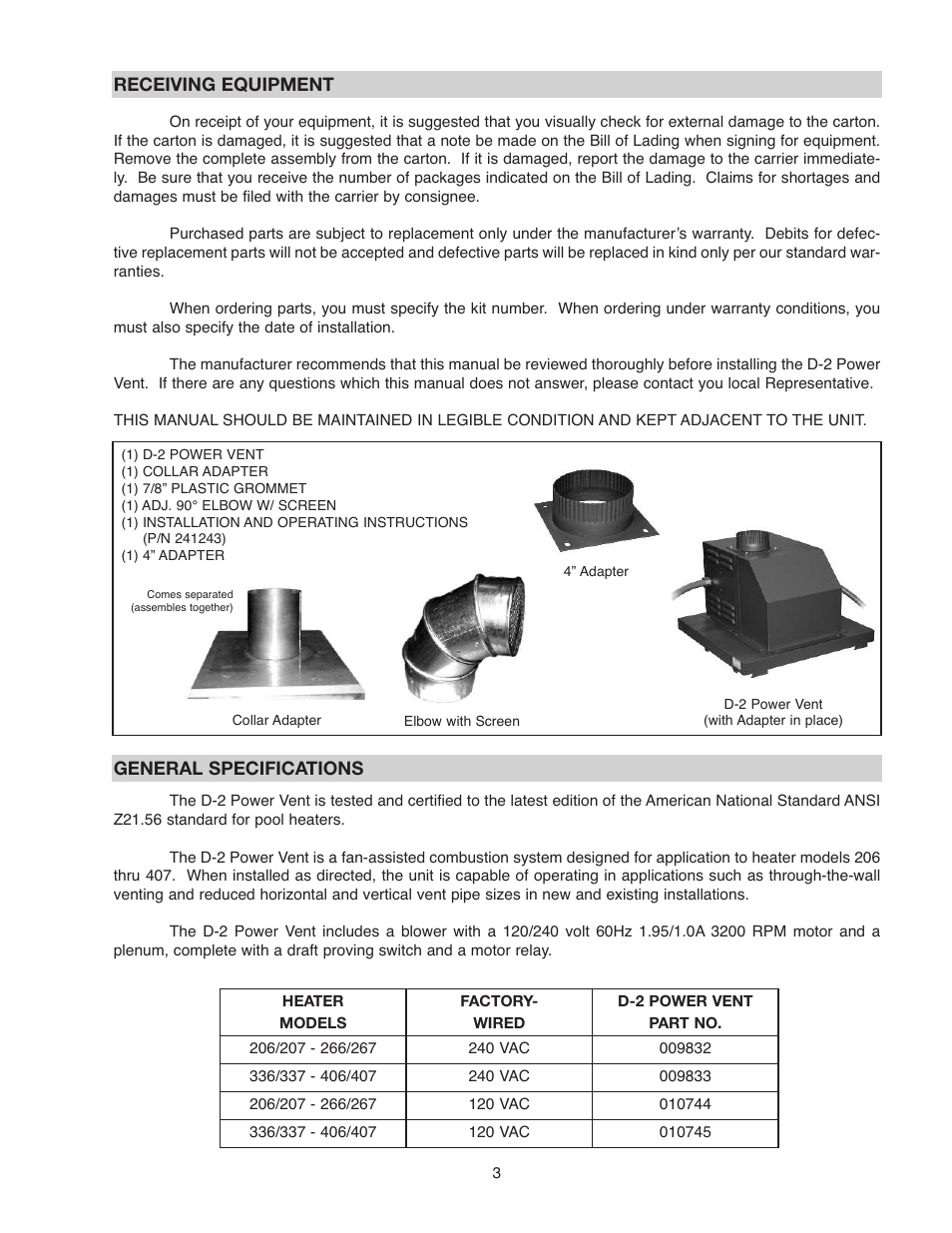 Raypak D-2 POWER VENT 206A User Manual | Page 3 / 20