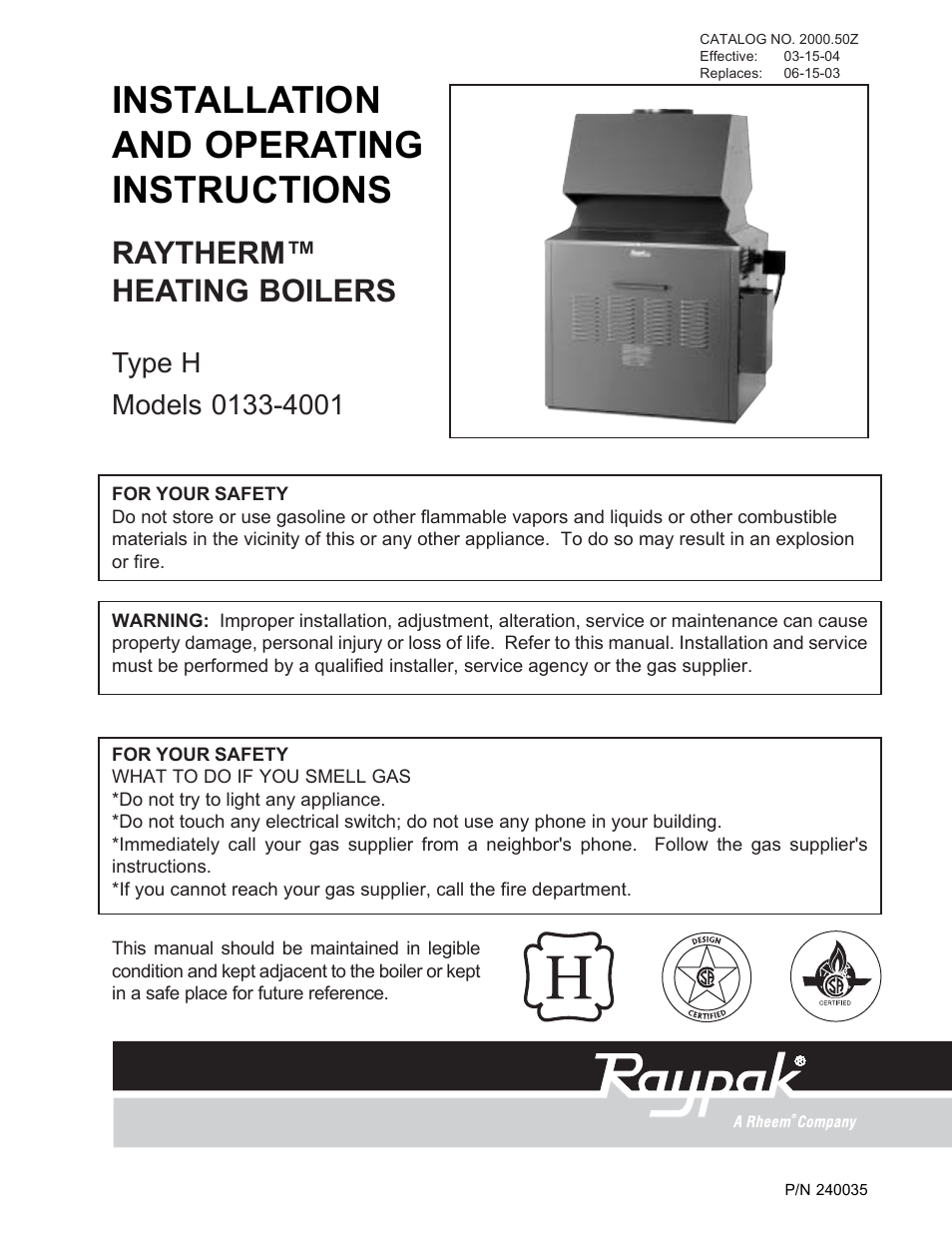 Raypak RAYTHERM 0133-4001 User Manual | 41 pages