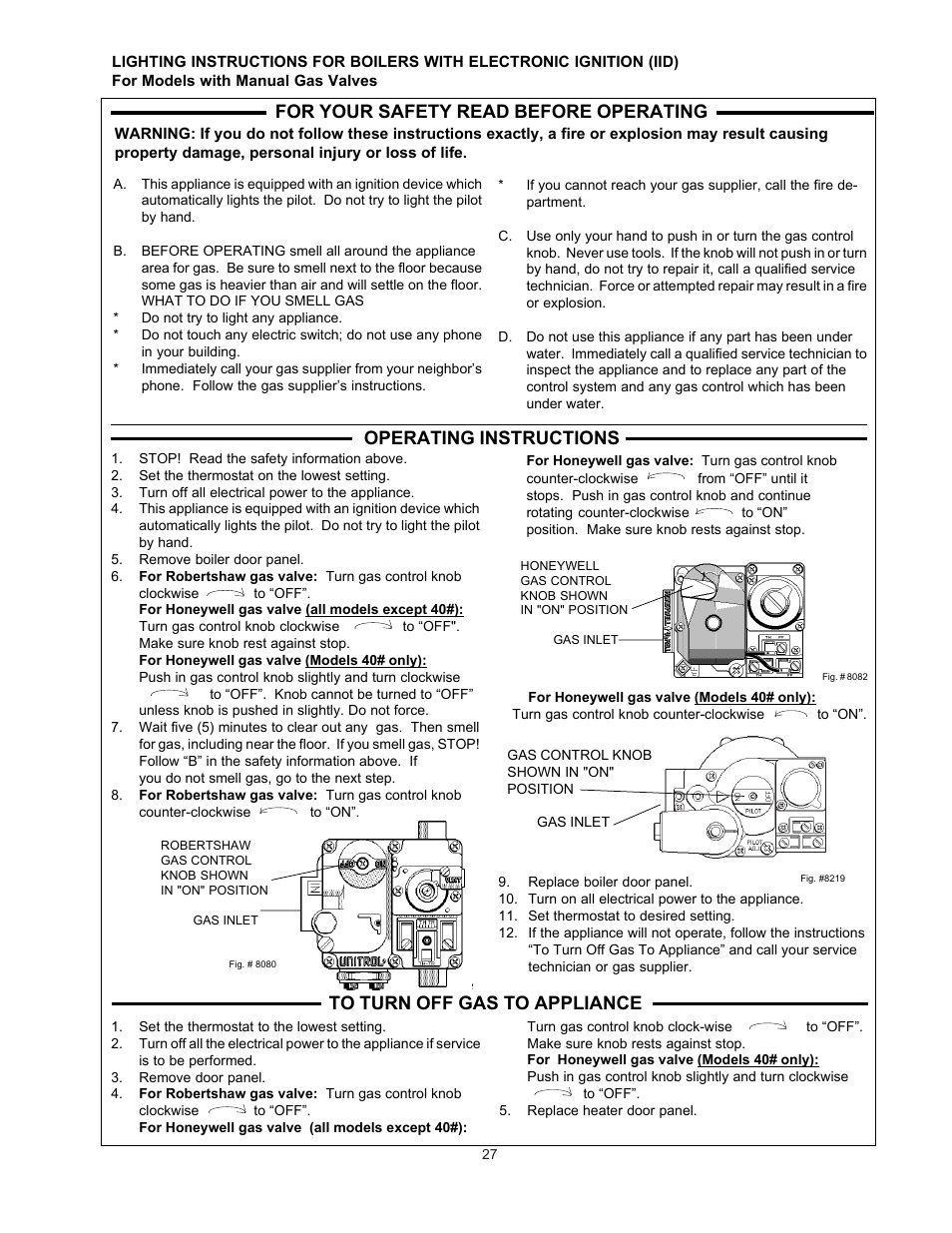 For your safety read before operating, Operating instructions | Raypak RAYTHERM 0133-4001 User Manual | Page 27 / 41