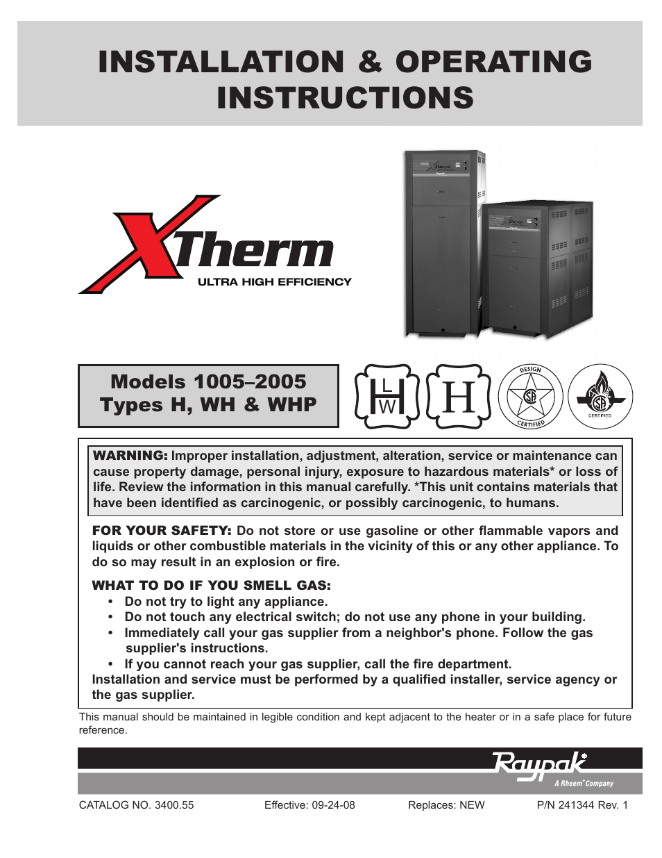Raypak 1005 User Manual | 56 pages
