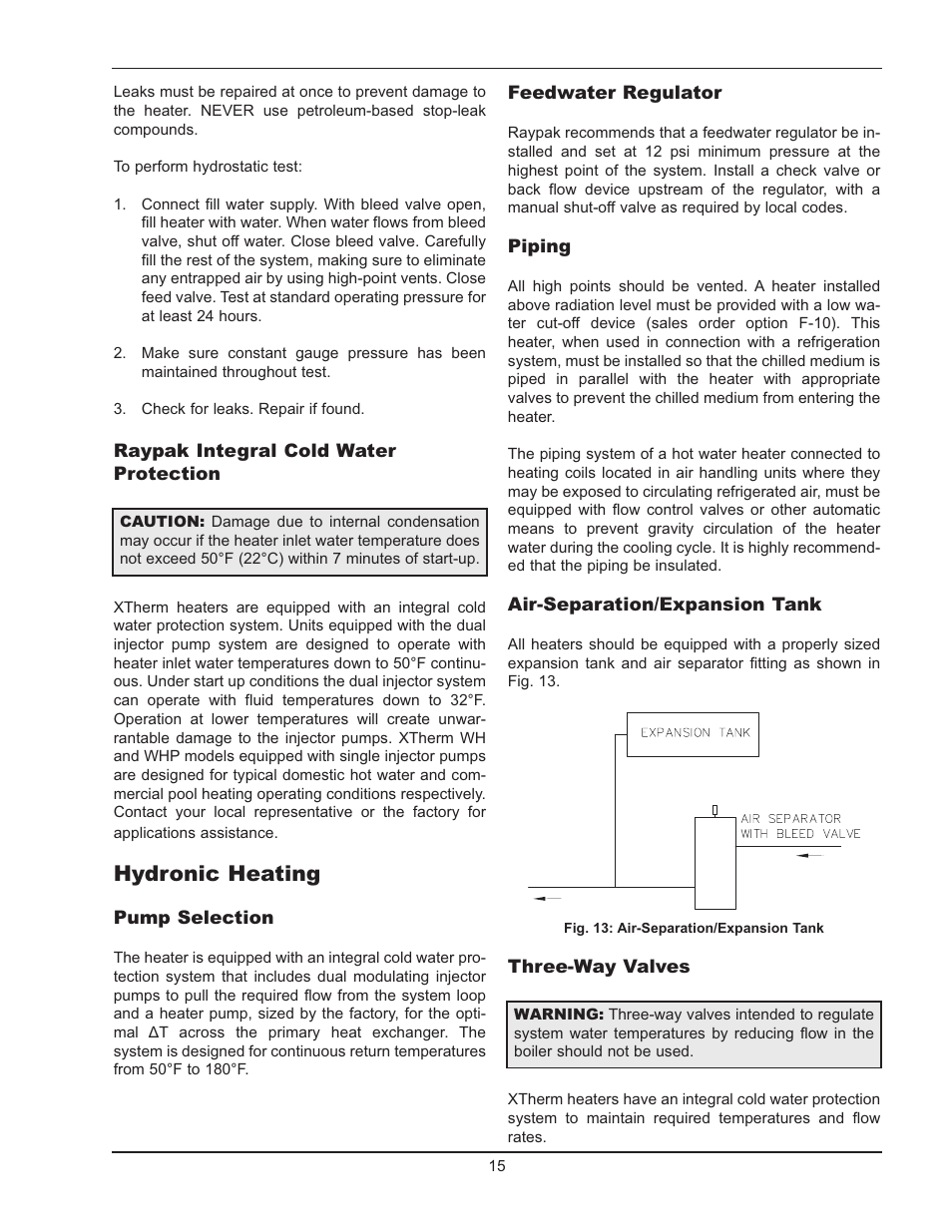 Hydronic heating | Raypak 1005 User Manual | Page 15 / 56