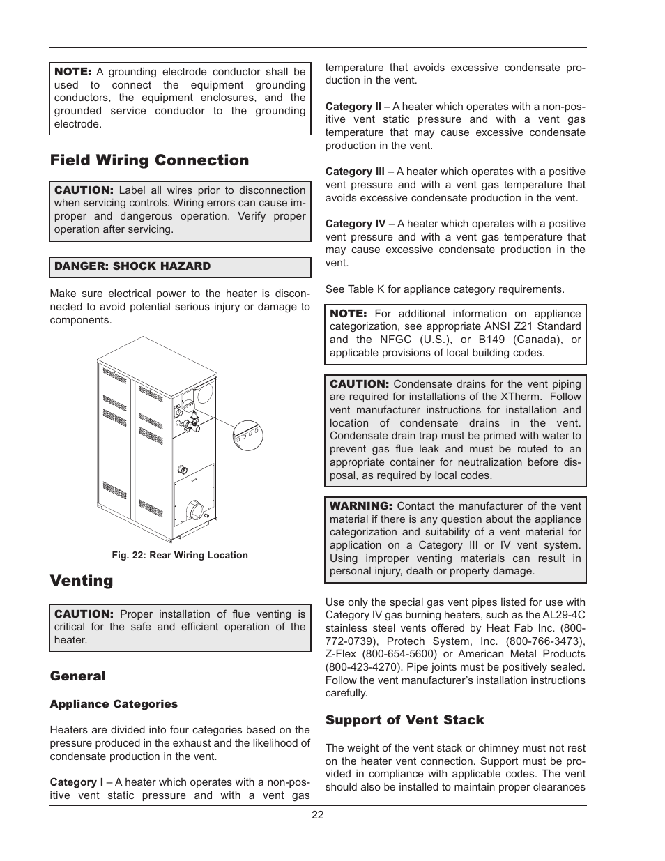 Field wiring connection venting | Raypak 1005 User Manual | Page 22 / 56