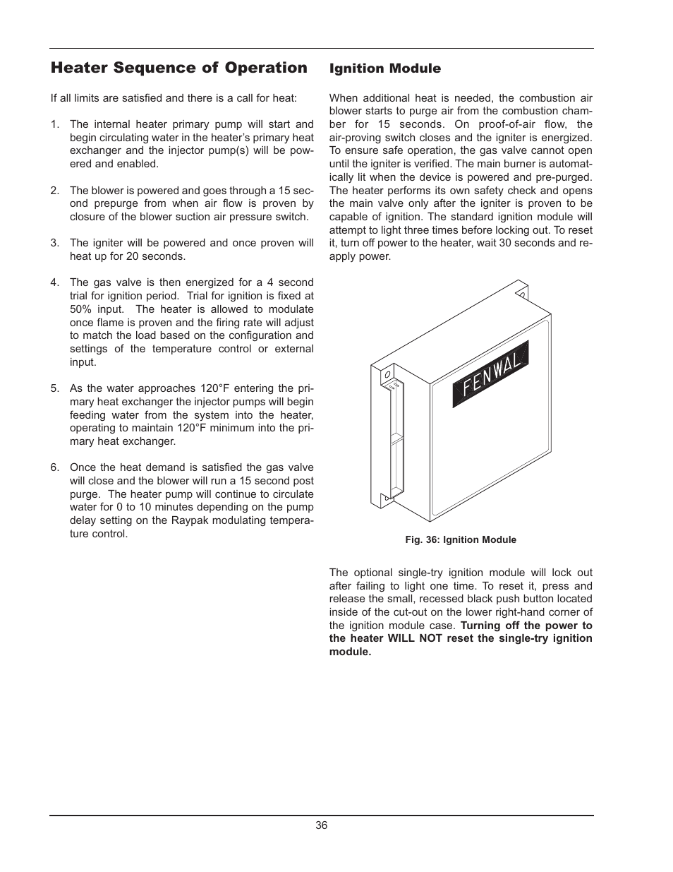 Heater sequence of operation | Raypak 1005 User Manual | Page 36 / 56