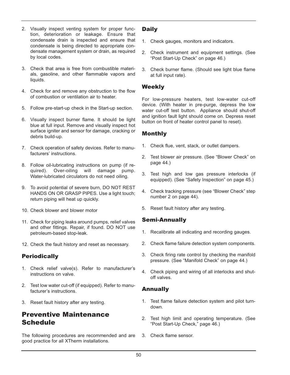 Preventive maintenance schedule | Raypak 1005 User Manual | Page 50 / 56
