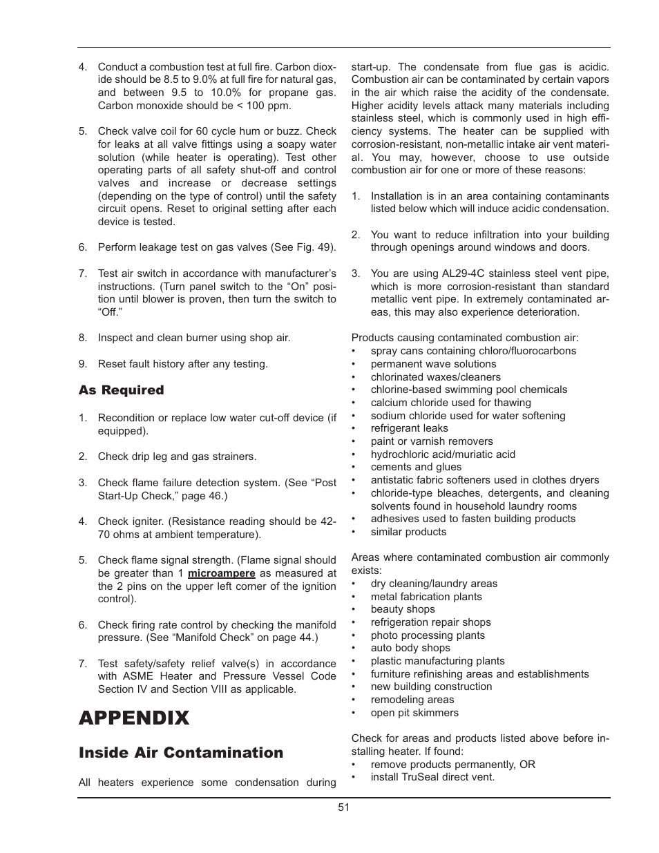 Appendix, Inside air contamination | Raypak 1005 User Manual | Page 51 / 56