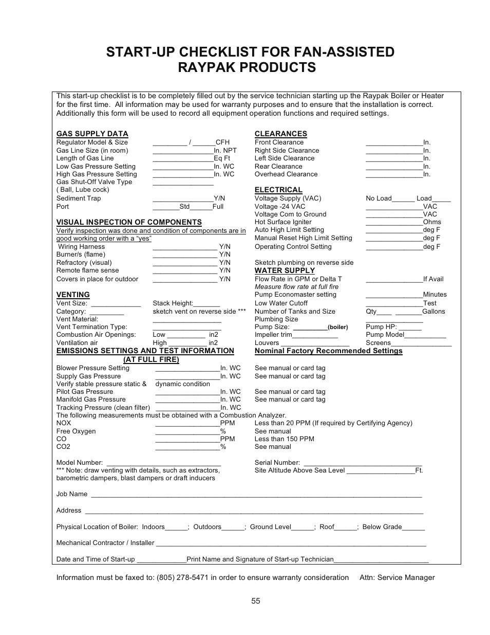 Raypak 1005 User Manual | Page 55 / 56