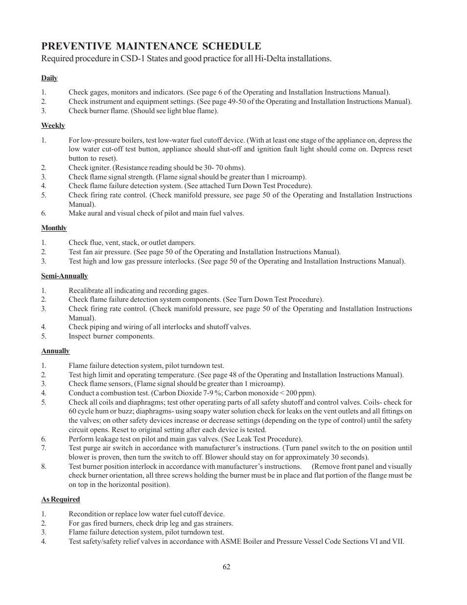 Preventive maintenance schedule | Raypak 302-902 User Manual | Page 62 / 65