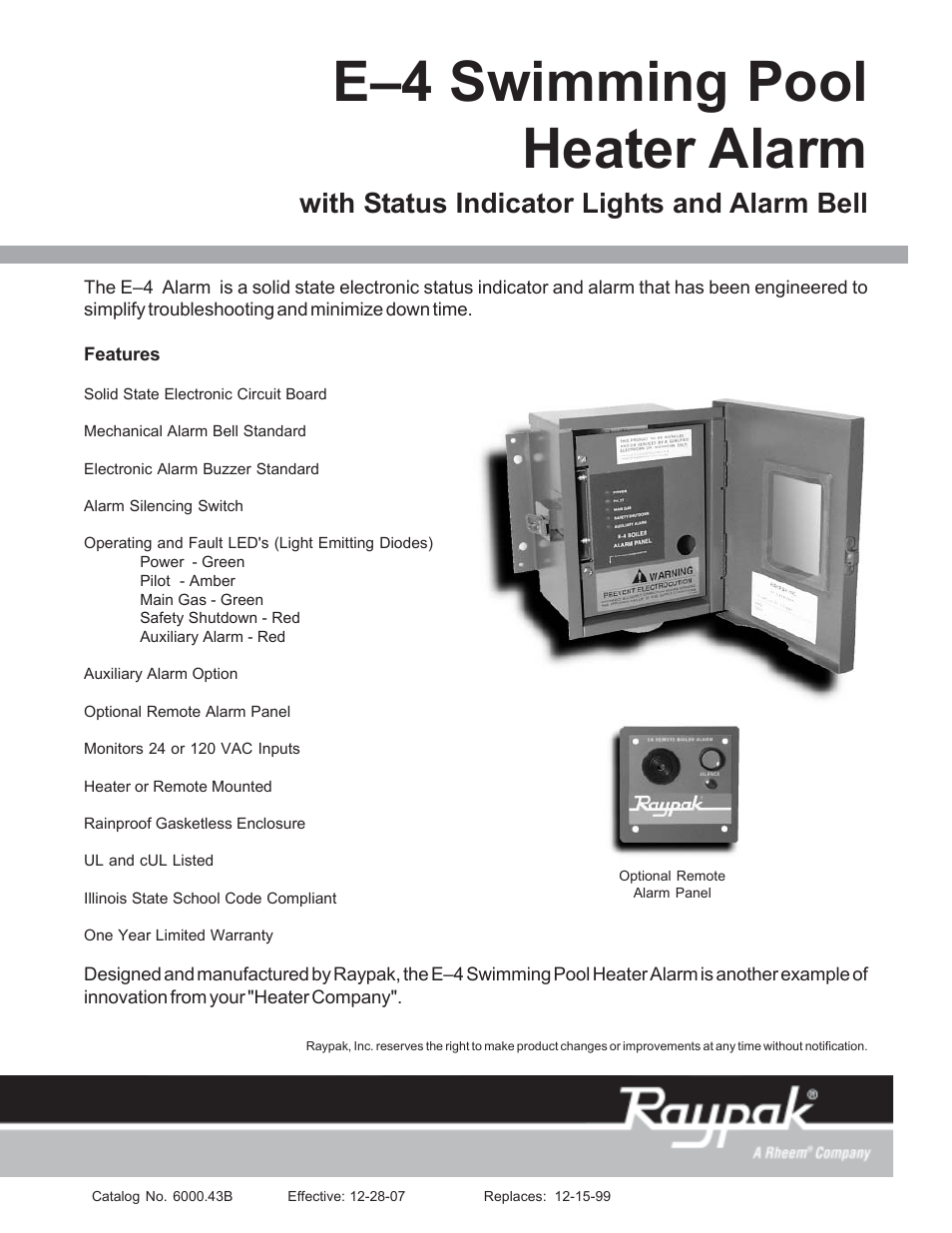 Raypak E-4 User Manual | 2 pages