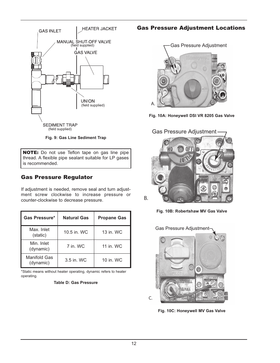 Gas pressure adjustment b | Raypak 130A User Manual | Page 12 / 35