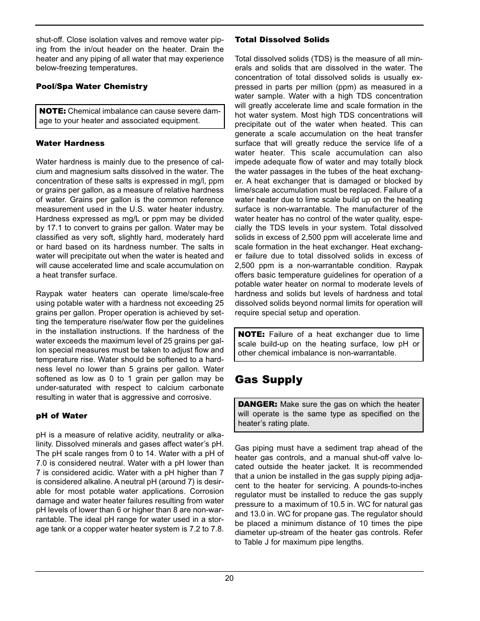 Gas supply | Raypak Hi Delta 302A-902A User Manual | Page 20 / 56