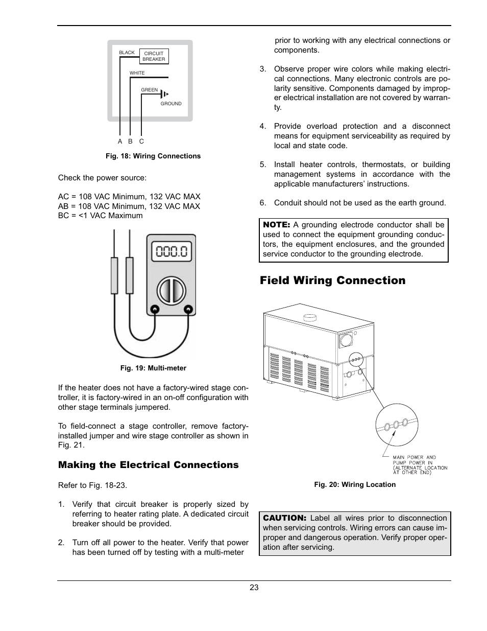 Field wiring connection, Making the electrical connections | Raypak Hi Delta 302A-902A User Manual | Page 23 / 56
