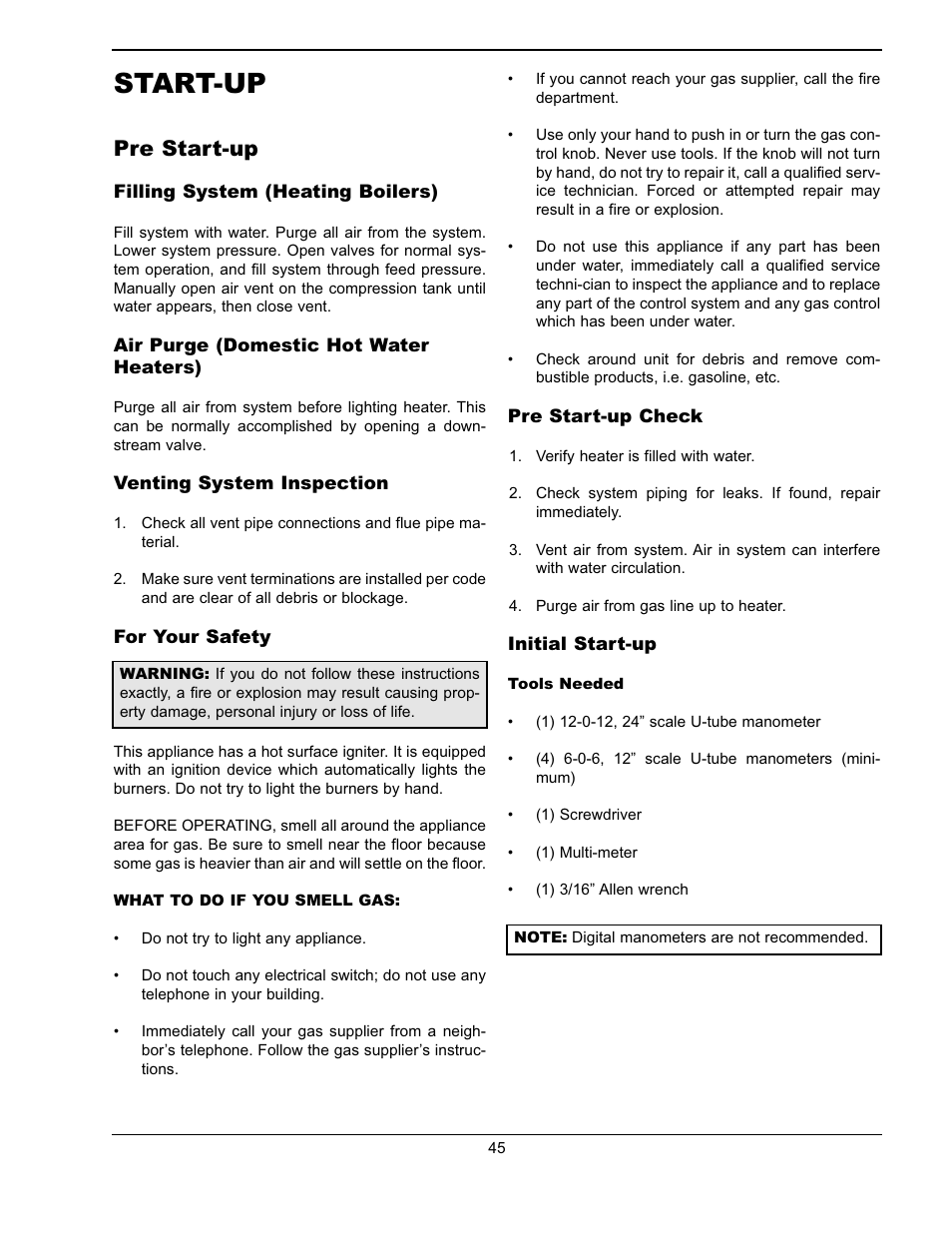 Start-up, Pre start-up | Raypak Hi Delta 302A-902A User Manual | Page 45 / 56