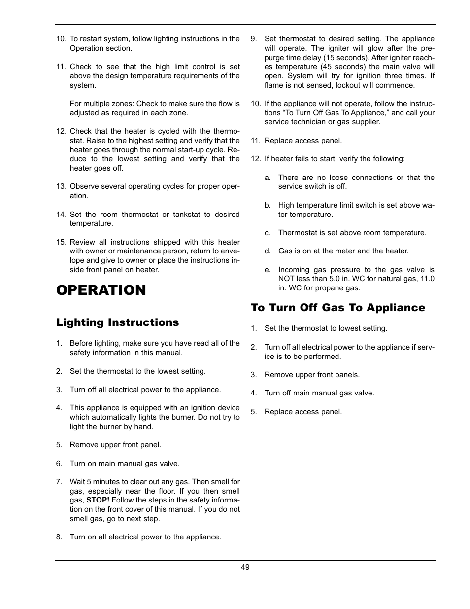 Operation, Lighting instructions | Raypak Hi Delta 302A-902A User Manual | Page 49 / 56