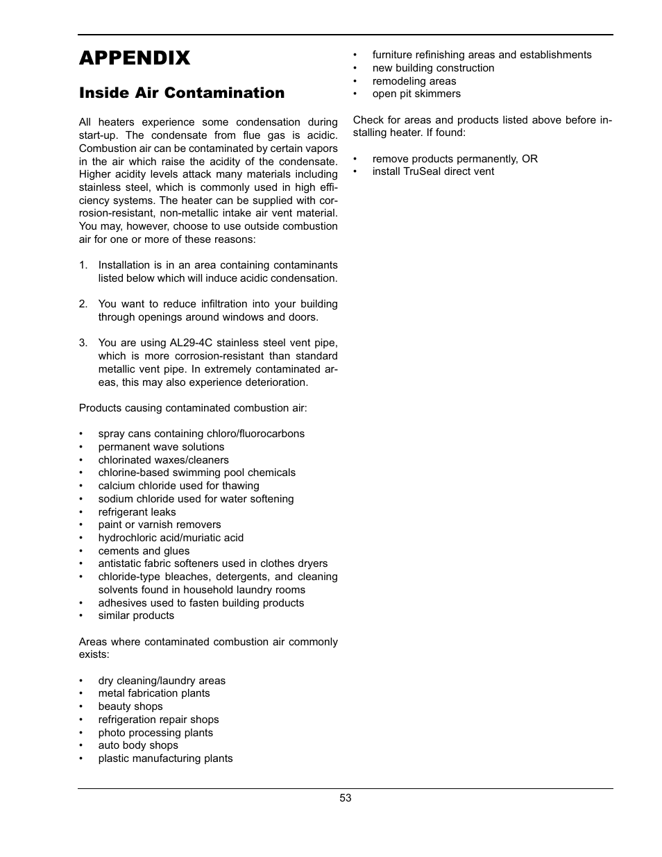 Appendix, Inside air contamination | Raypak Hi Delta 302A-902A User Manual | Page 53 / 56