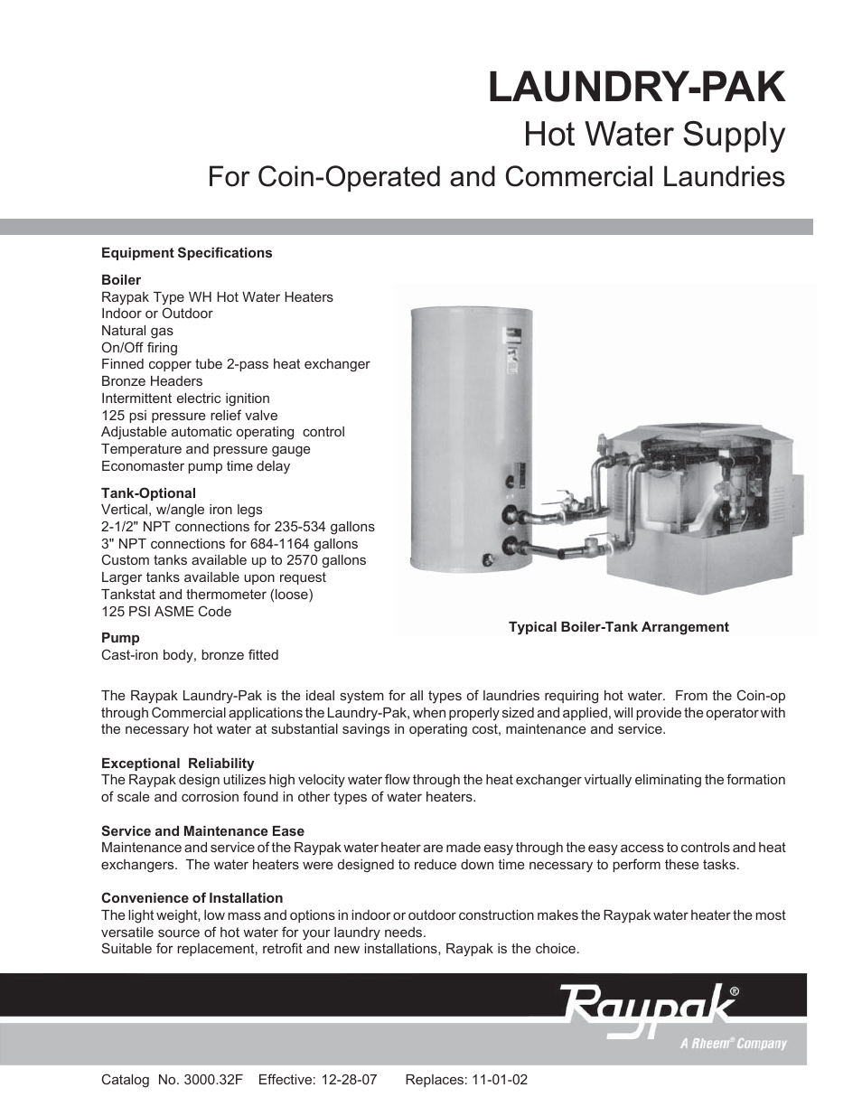 Raypak Hot Water Supply LAUNDRY-PAK User Manual | 2 pages