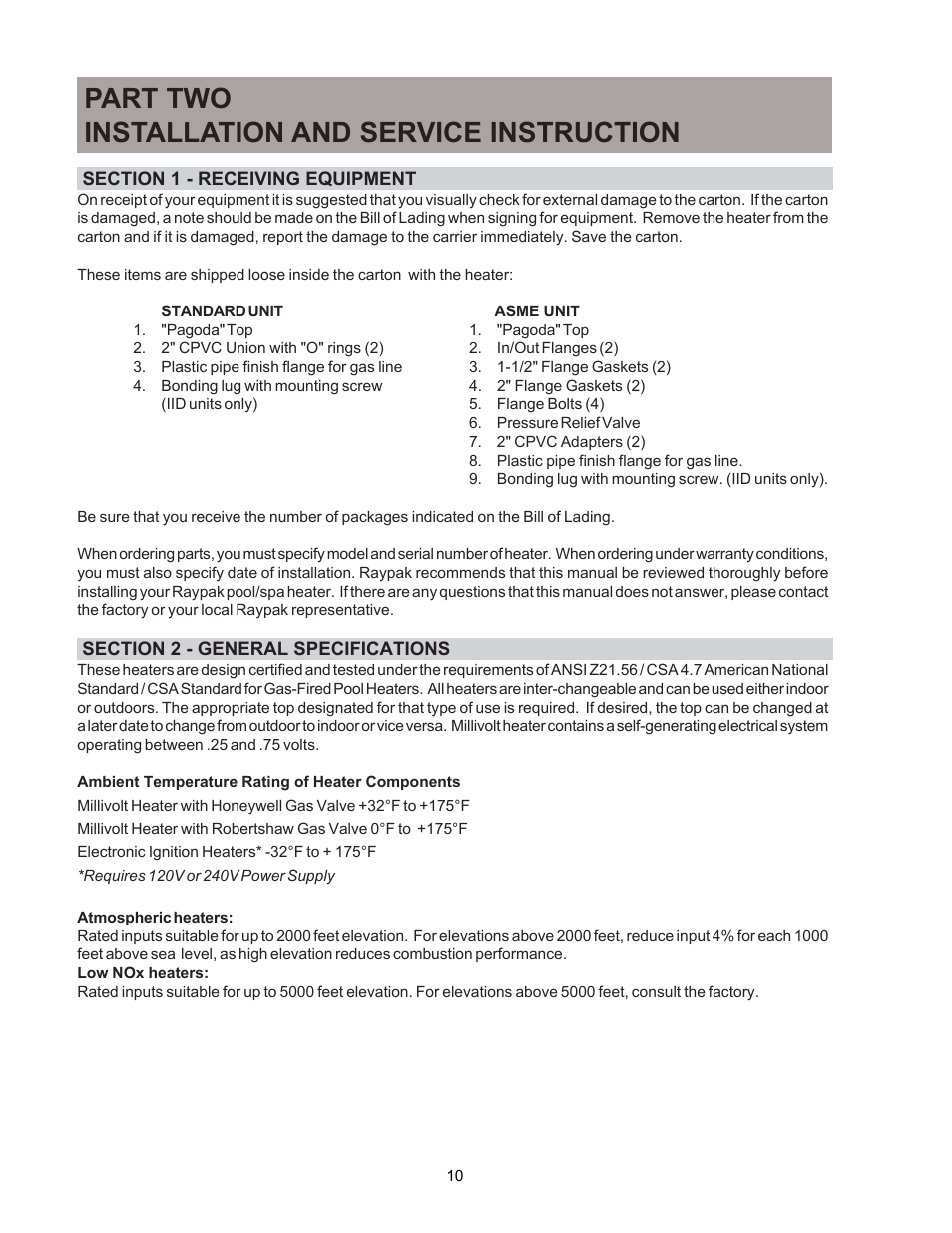 Part two installation and service instruction | Raypak P-R185B To P-R405B User Manual | Page 10 / 52