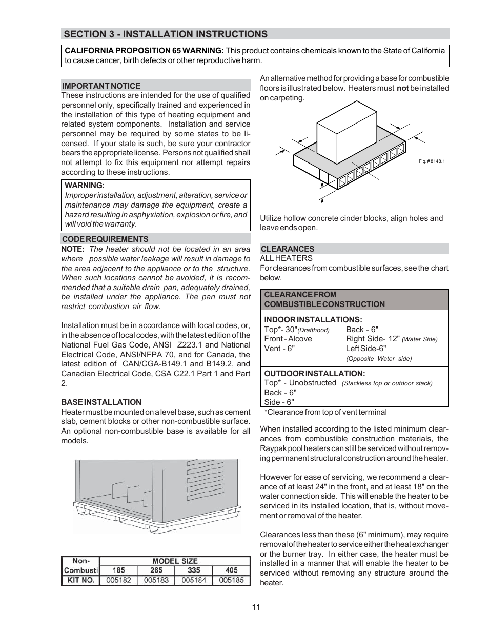 Raypak P-R185B To P-R405B User Manual | Page 11 / 52