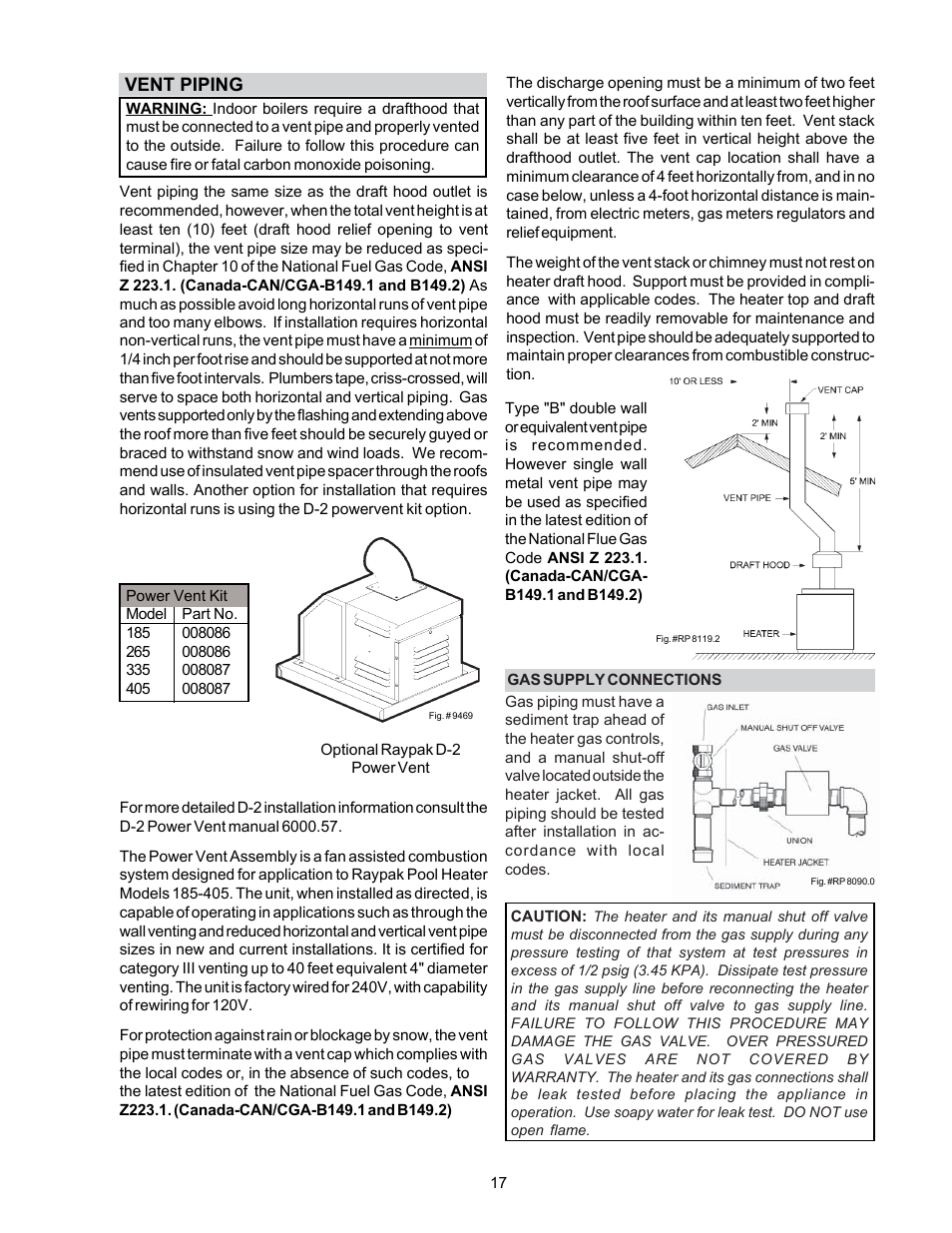 Vent piping | Raypak P-R185B To P-R405B User Manual | Page 17 / 52