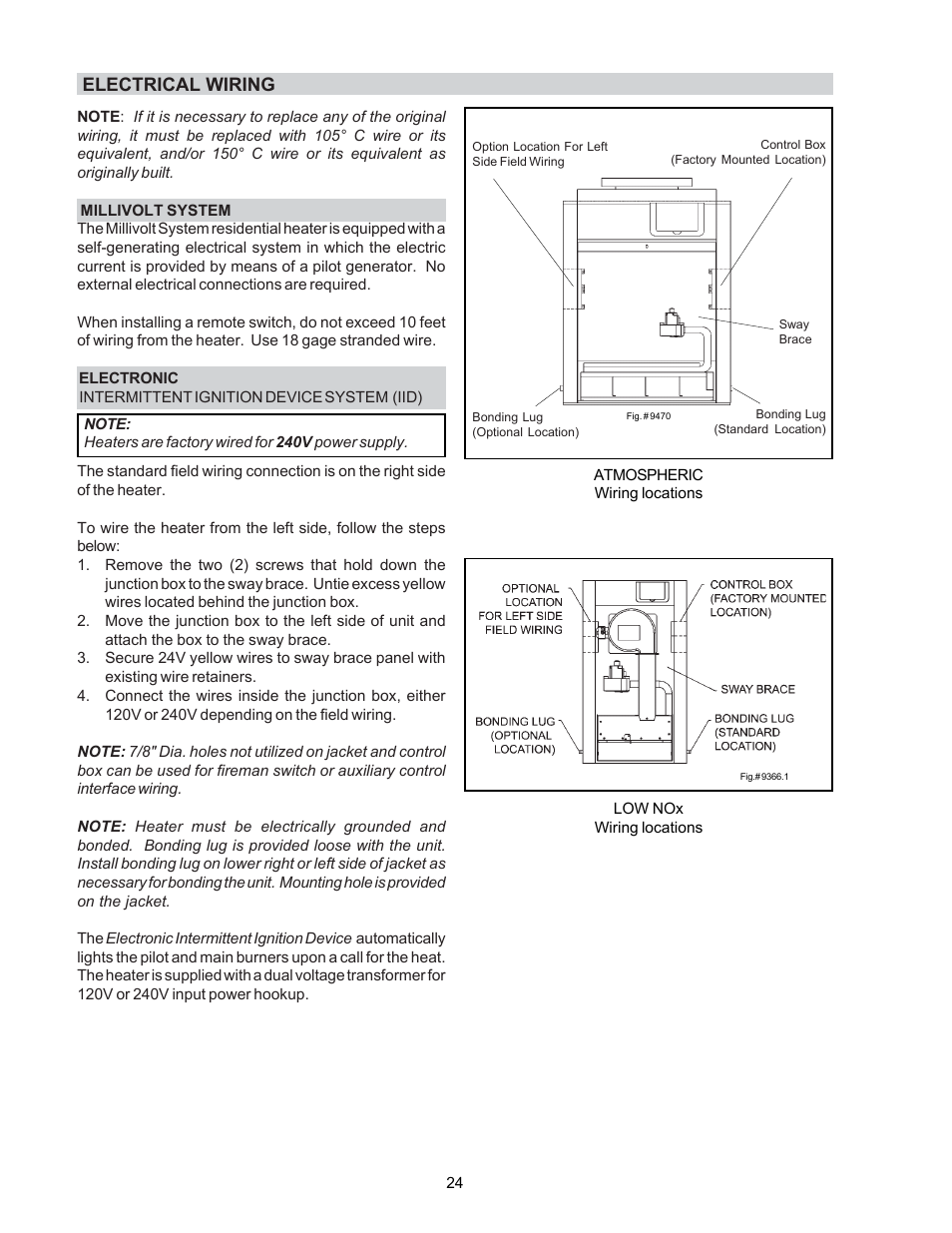 Electrical wiring | Raypak P-R185B To P-R405B User Manual | Page 24 / 52