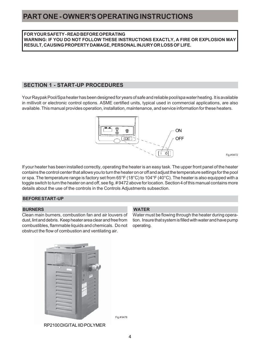 Part one - owner's operating instructions | Raypak P-R185B To P-R405B User Manual | Page 4 / 52