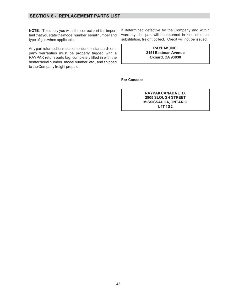 Raypak P-R185B To P-R405B User Manual | Page 43 / 52