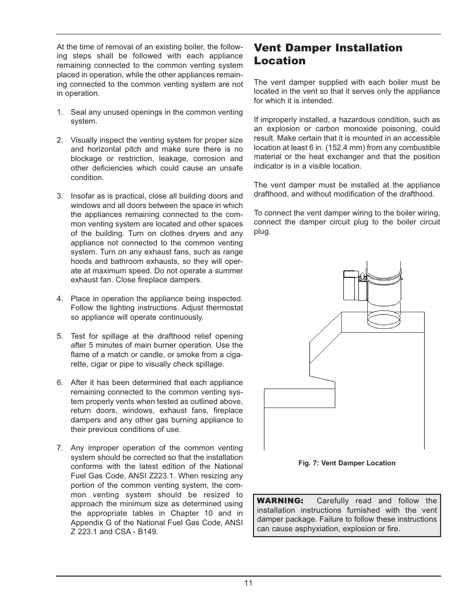 Vent damper installation location | Raypak 0180B Type H User Manual | Page 11 / 40