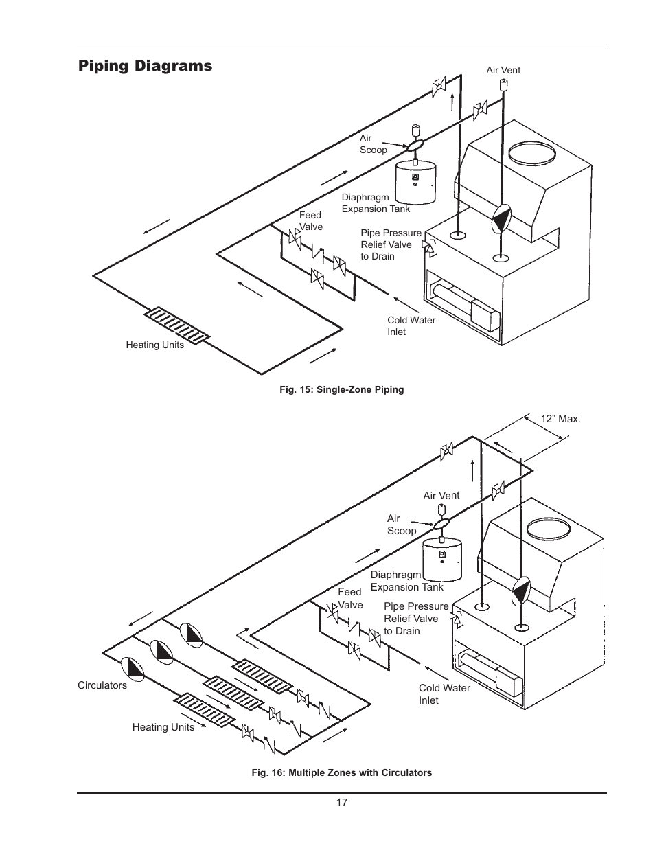 Piping diagrams | Raypak 0180B Type H User Manual | Page 17 / 40
