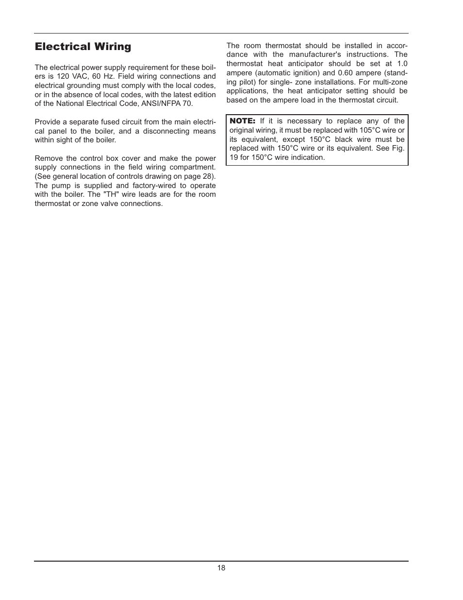 Electrical wiring | Raypak 0180B Type H User Manual | Page 18 / 40