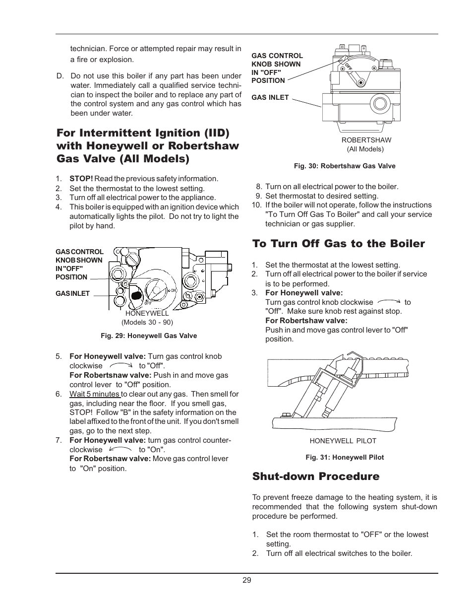 Shut-down procedure | Raypak 0180B Type H User Manual | Page 29 / 40