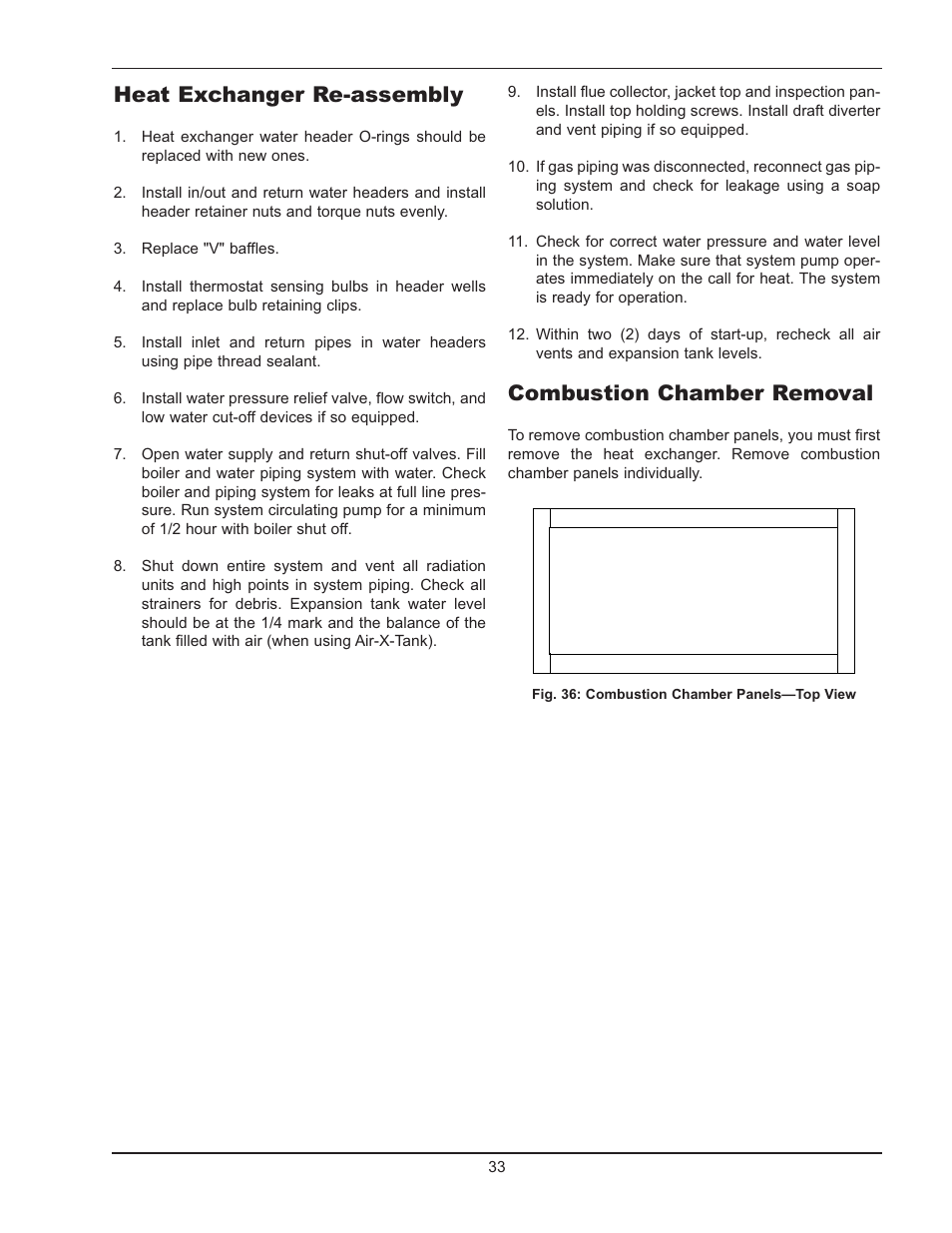 Combustion chamber removal, Heat exchanger re-assembly | Raypak 0180B Type H User Manual | Page 33 / 40