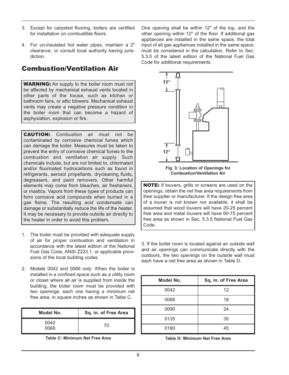 Combustion/ventilation air | Raypak 0180B Type H User Manual | Page 8 / 40