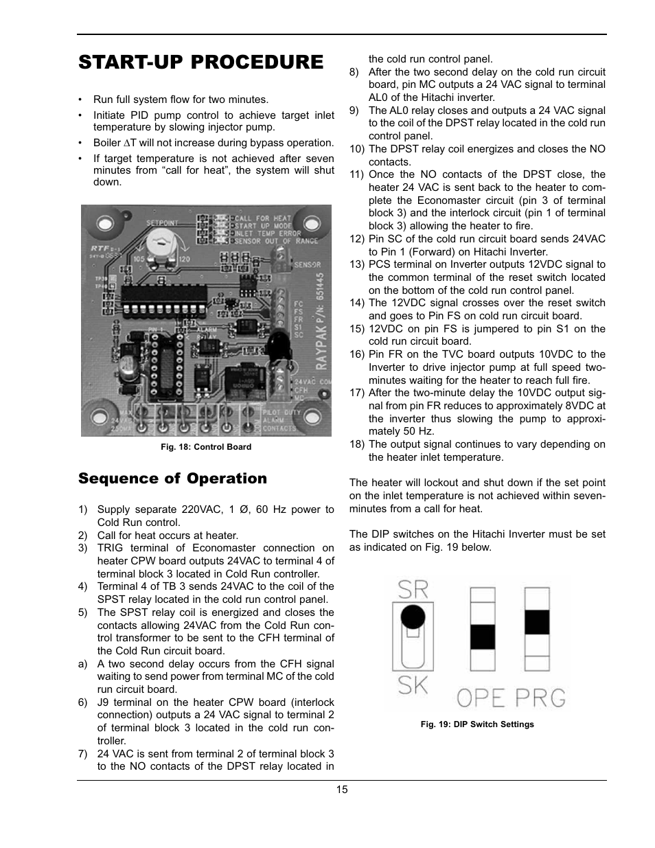 Start-up procedure, Sequence of operation | Raypak 241275 User Manual | Page 15 / 22