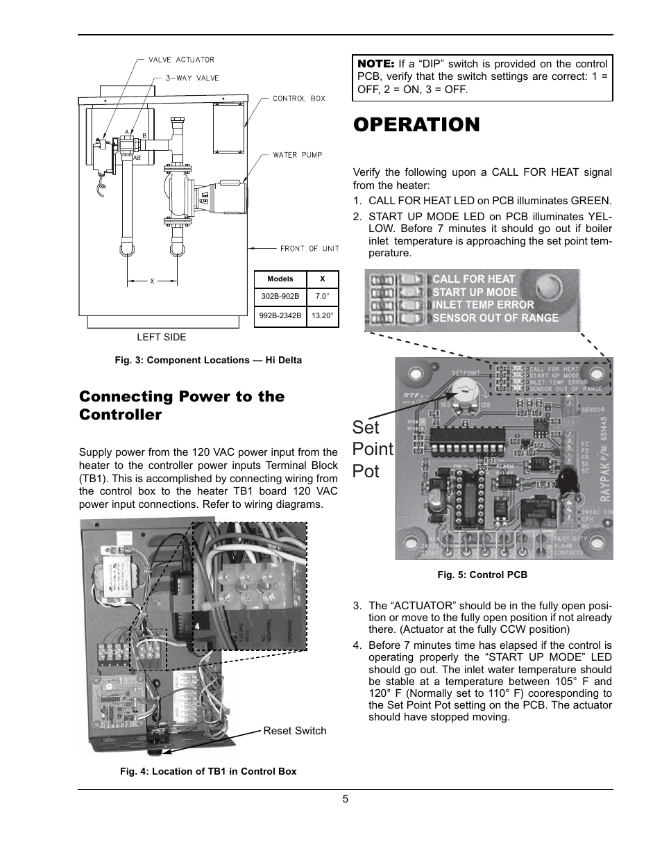 Operation, Set point pot, Connecting power to the controller | Raypak 241275 User Manual | Page 5 / 22